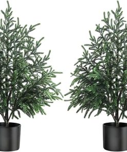 2FT Artificial Norfolk Pine Christmas Tree Set of 2, Fake Potted Topiary Tree UV Resistant, Faux Evergreen Plants for Indoor, Outdoor, Home, Office, Front Door, Porch